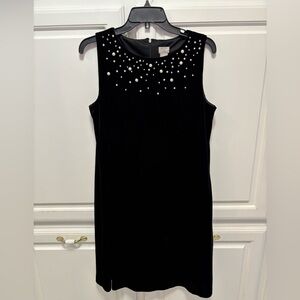 Chico’s Faux Pearl Rhinestone Velvet Black Sleeveless Dress Size Med Chico’s 1